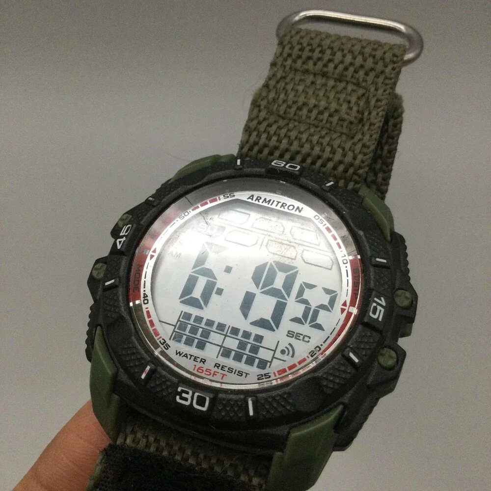 Armitron Pro Sport Mens Watch 44mm Digital Green Nylon Backlight 50m WR Alarm